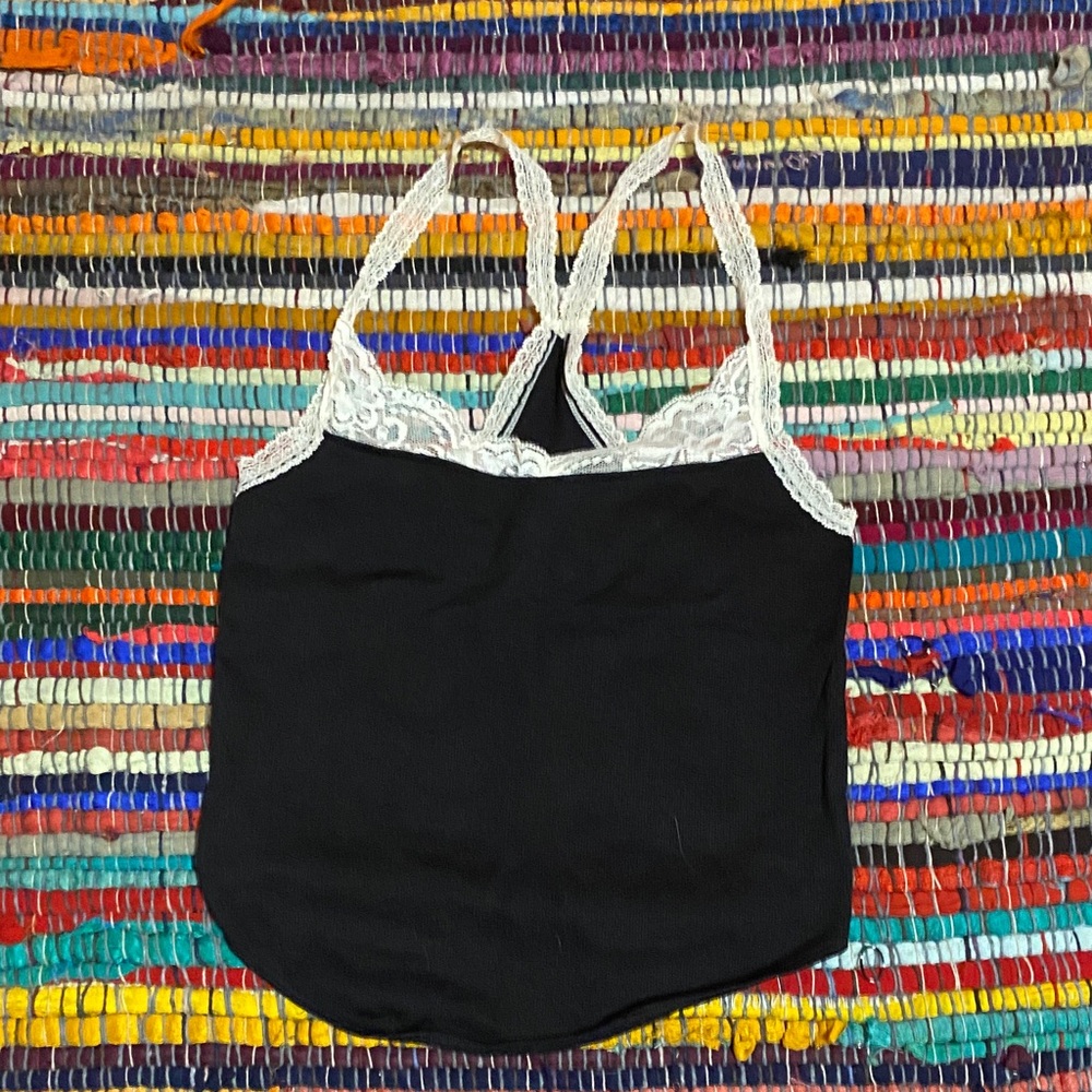 Black Lace Trim Tank Top